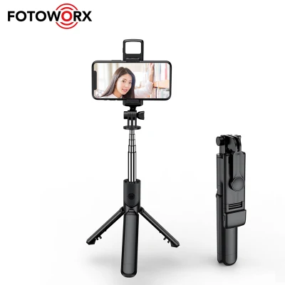 Fotoworx Selfie Stick Mini-Stativ mit Fülllicht für Selfie-Live-Streaming